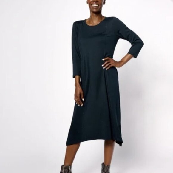 Logo by Lori Goldstein | Navy Blue Lagenlook Cotton Modal Midi Dress Size Large - Picture 1 of 7